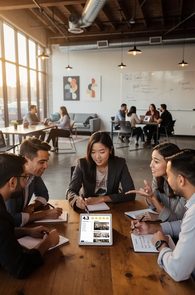 Community members sharing reviews on local services